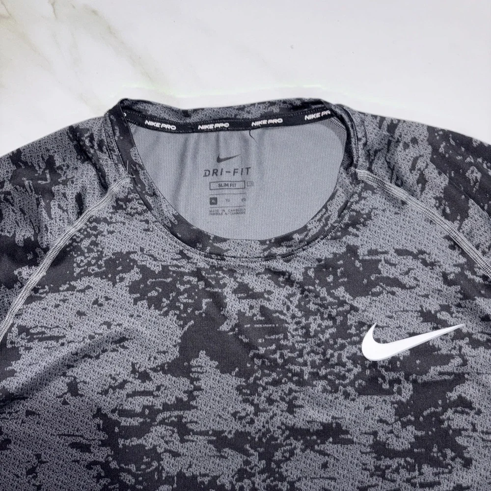 Nike Pro Shirt Mens XL Black Digital Camouflage Dri Fit Performance Active Tee